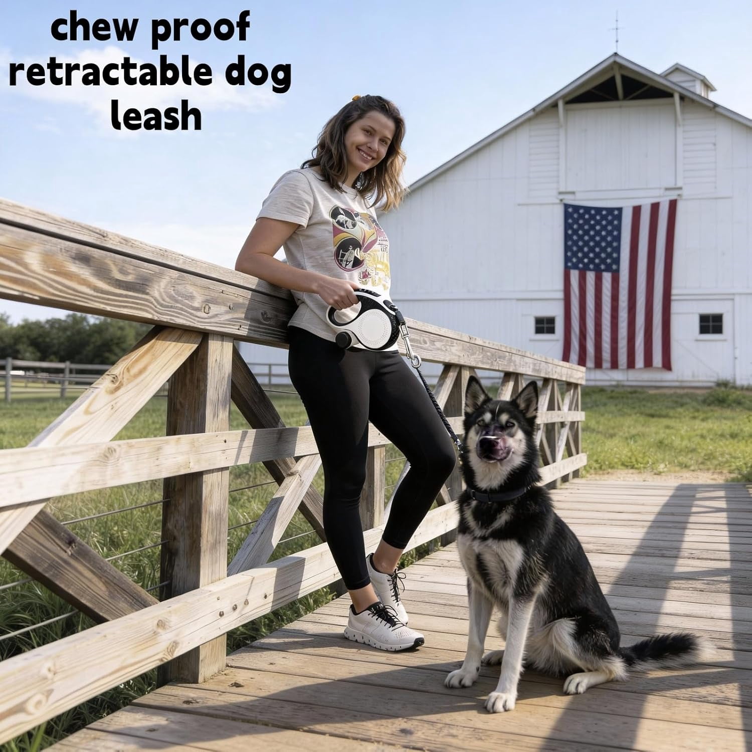 360° Tangle-Free Retractable Dog Leash with Chew Proof Extender | 26ft Upgraded Heavy Duty Retractable Dog Leash with Poop Bag Holder | One-Handed Brake, Pause, Lock (Extra Large, White)