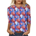 thumbnail image 2 of Hauts d'Été pour Femmes 2023 Mode Féminine Manches Trois-Quarts Col Rond Rétro Imprimé Indépendance Hauts Amples Blouse Manches Trois-Quarts T-Shirts pour Femmes en Solde, 2 of 4