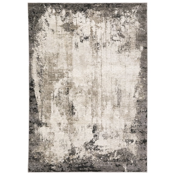 Oriental Weavers Nebulous Area Rug - 7151E - 6'7" x 9'6" - in Gray/ Ivory - Modern Style, Stain Resistant, Family and Pet Friendly , Dining, Living Room Rug