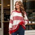 thumbnail image 2 of Sorvello Sweaters for Womens Oversized Sweaters Lightweight Knit Color Block Pullover Sweater Fall Winter Red 2XL, 2 of 5