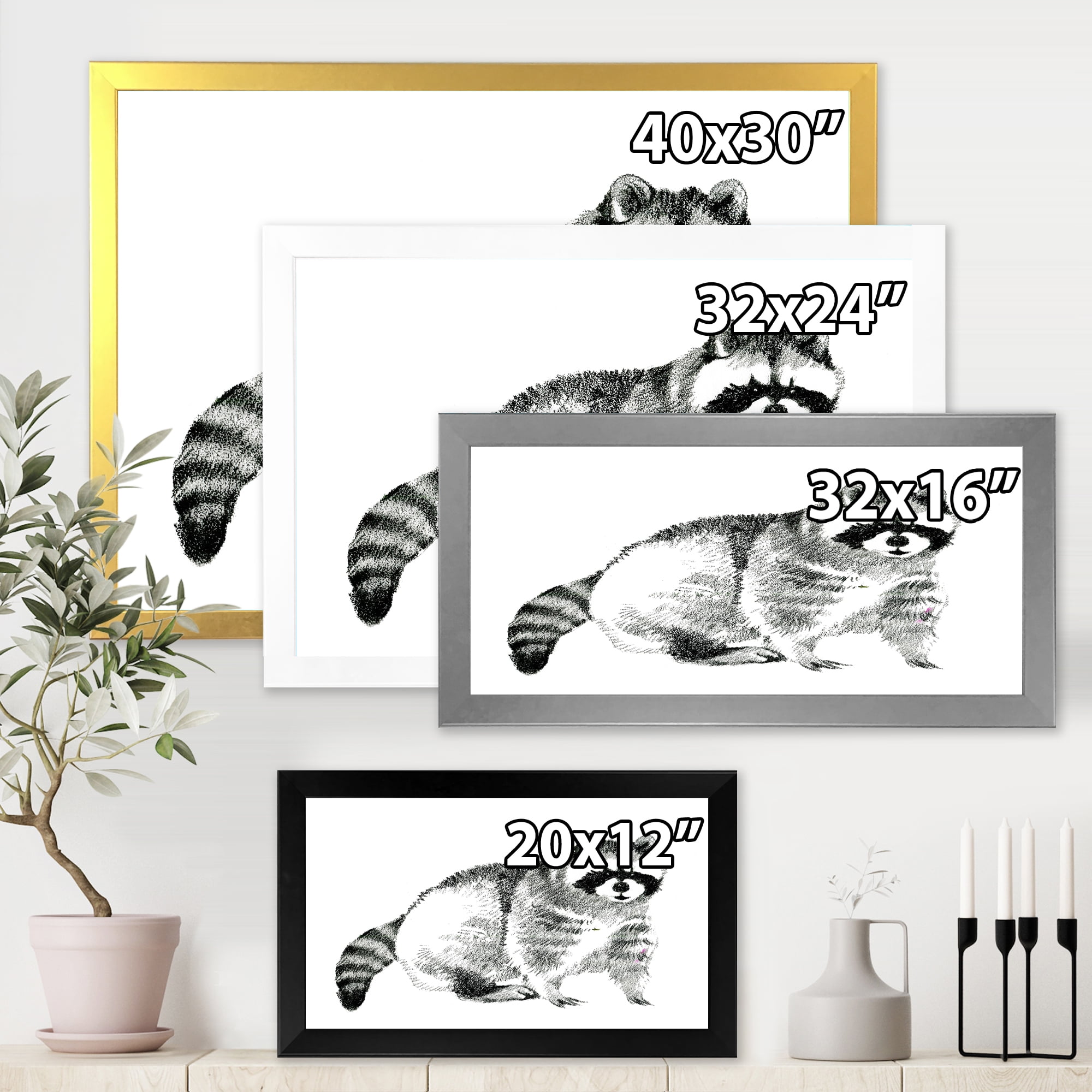 Designart 'Black and White Portrait Of Raccoon' Farmhouse Framed Art Print