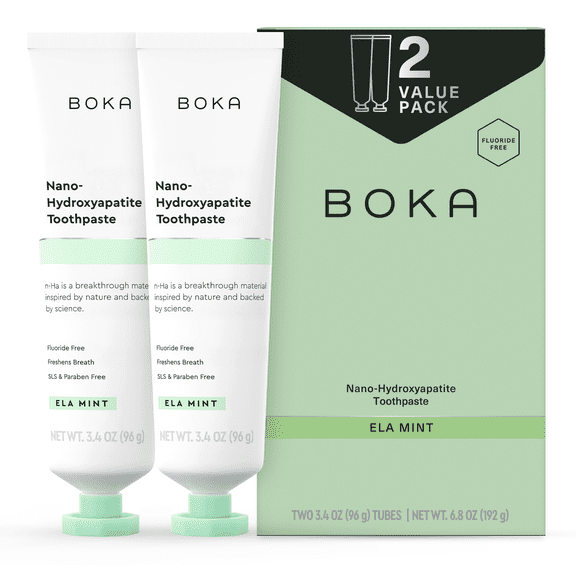 (2 Pack) Boka Fluoride Free Toothpaste, Nano Hydroxyapatite Toothpaste, Appropriate for Sensitive Teeth - Ela Mint Flavor, 3.4 oz
