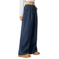 thumbnail image 3 of Women'S Wide Leg Pants Corduroy High Waist Palazzo Pants Comfy Baggy Trousers Navy Blue M, 3 of 9