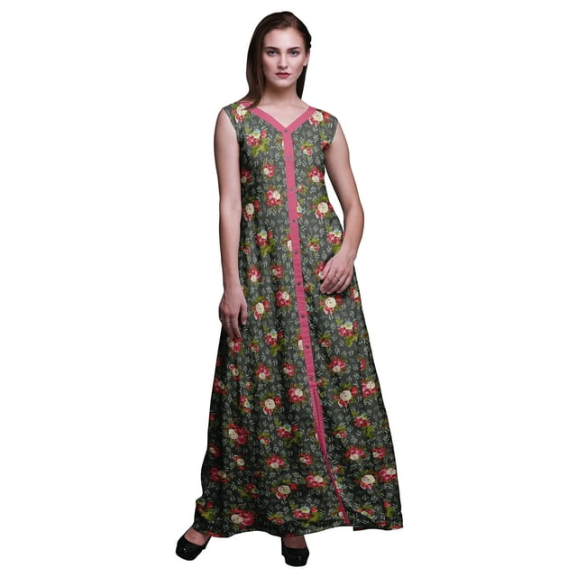 Bimba Floral Printed Front Slit Sleeveless Summer Spring Long Women BeachDress-XX-Large