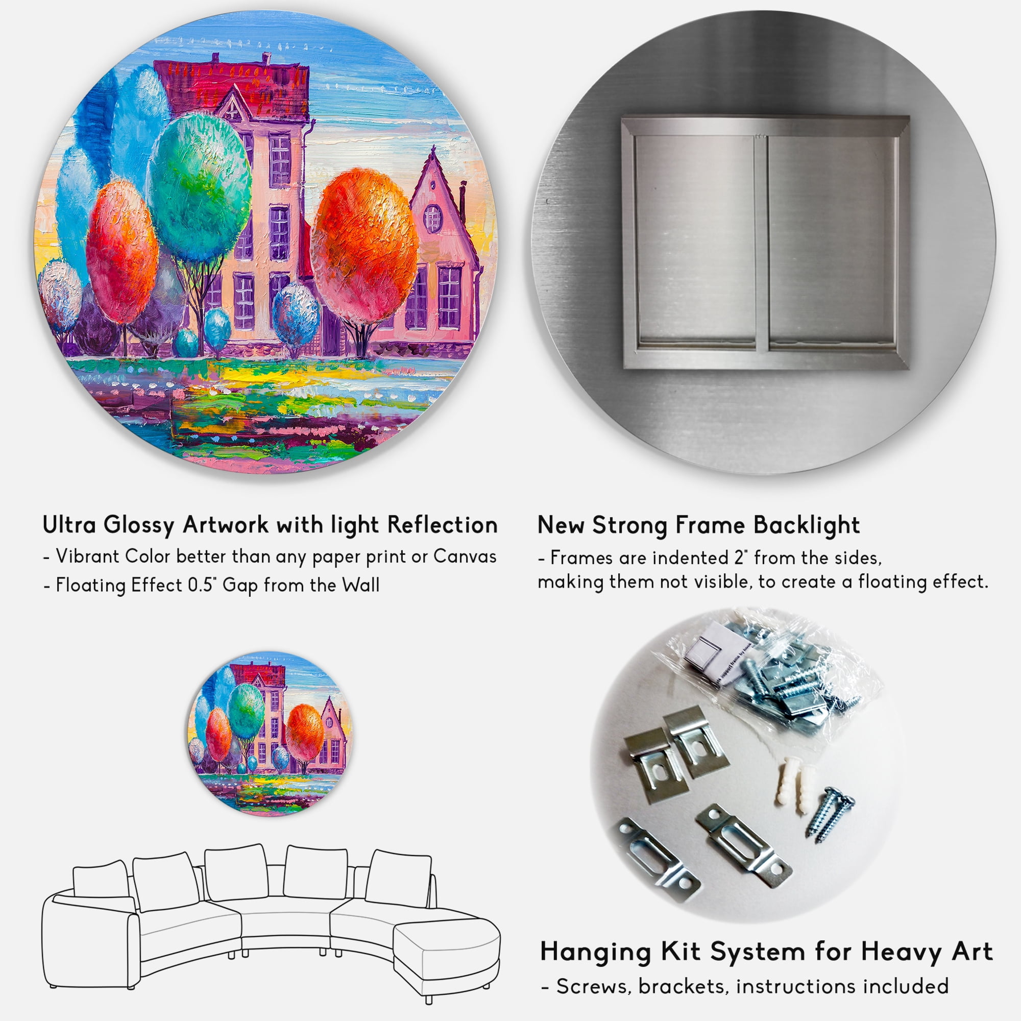 Designart 'Abstract Daydream House In The VIllage' Traditional Circle Metal Wall Art 36x36 - Disc of 36