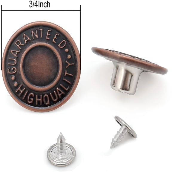 VANIDO Jean Button Pins,3/4inch Vintage No-Sew Instant Replacement Combo Copper Tack Buttons for Fake Denim,Suspender Pants,Cowboy Clothing Jacket with Assorted Rivet (12 Sets)