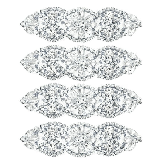 Uxcell Crystal Rhinestone Applique, Sew on Applique Dress Decoration for Women Prom Wedding Party Silver, 4 Packs