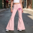 thumbnail image 3 of LRen Flare Pants for Girls Pink Ribbon Wide Leg Pants Girls Bootcut School Uniform Slacks Elastic High Waisted with Pockets Casual Trousers for Tween Girls Age 9-10 Years, 3 of 6