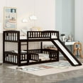 thumbnail image 2 of Harper & Bright Designs Twin Over Twin Low Bunk Bed with Slide Fence and Ladder, Multifunctional Wooden Floor Bunk Bed Frame with Small Door for Bedroom, Espresso, 2 of 13