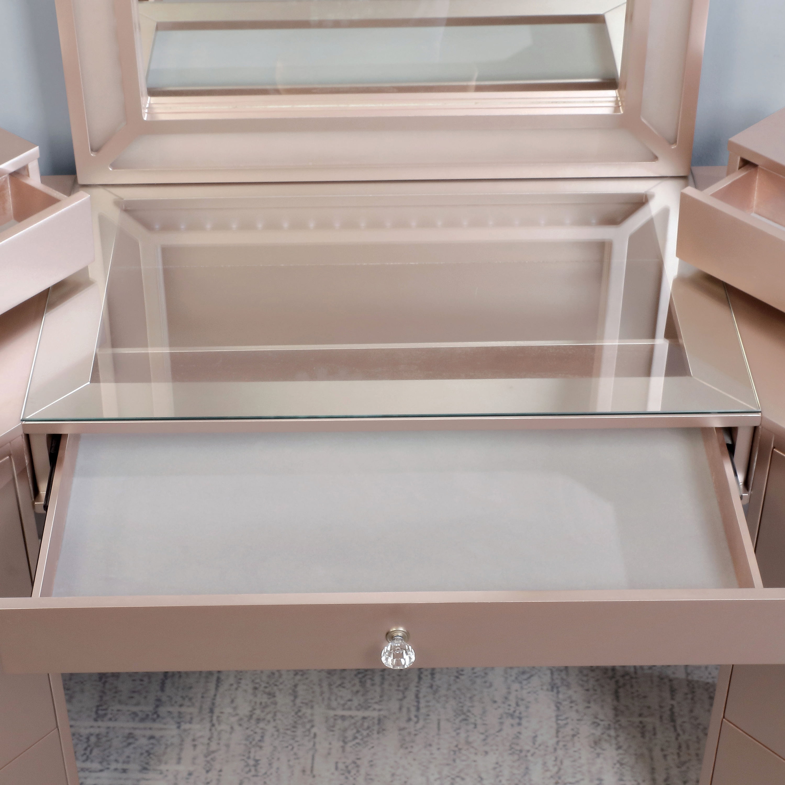 Furniture of America Urman Transitional LED 3-Piece Vanity Set, Rose Gold