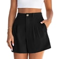 thumbnail image 5 of Womens Shorts Summer Elastic High Waist Zipper Button Tailored Shorts Casual Pleated Beach Vacation Clothes, 5 of 5