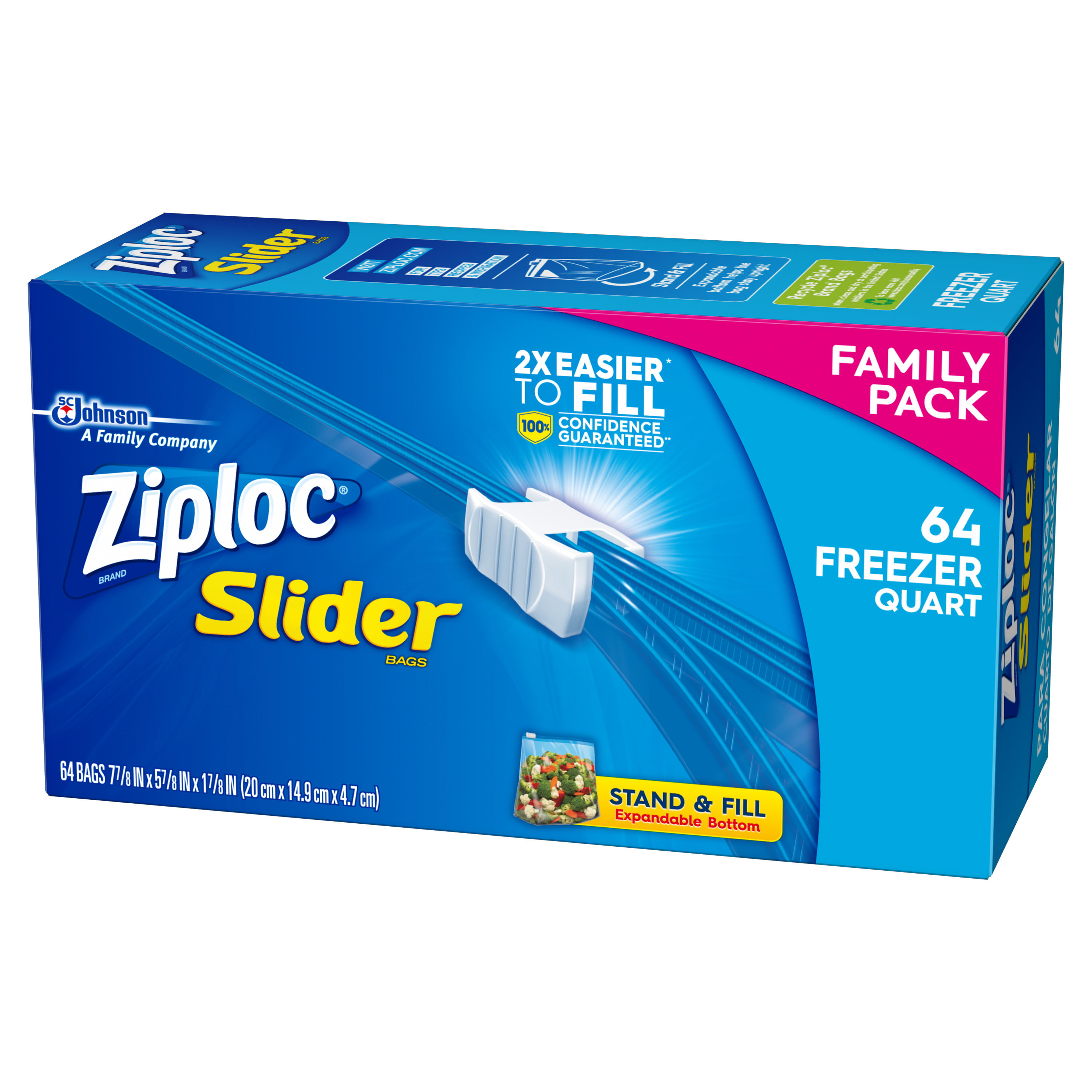 Ziploc Slider Quart Freezer Bag, 15 Count Packs - 12 per Case