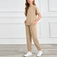 thumbnail image 3 of FRSASU Girl's Casual Sports Set Solid Short Sleeve Tee Tops& Slim Fit Long Jogger Pants with Pockets 2PC Sweatsuits Beige, 3 of 6