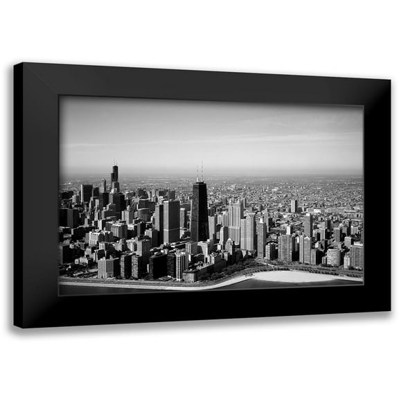 Highsmith, Carol 14x11 Black Modern Framed Museum Art Print Titled - Aerial view of lakeshore Chicago Illinois