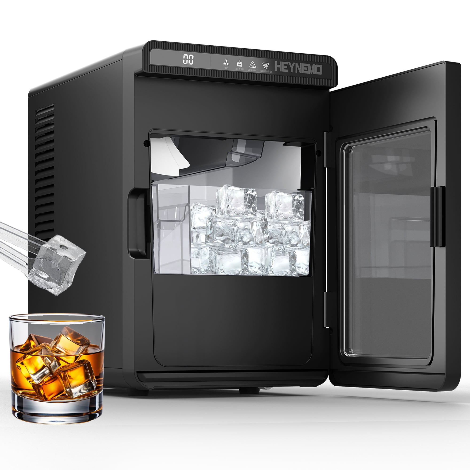 Sunvivi Clear Ice Maker for Home – Compact Countertop Ice Machine with 1.6" Square Ice Cubes, Self-Cleaning, LED Light & Timer, Portable Electric Ice Maker for Kitchen, Bar, RV, Black