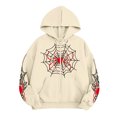 thumbnail image 2 of Spider Web Graphic Zip Up Hoodie Oversized Sweatshirt For Men Women Vintage Y2K Streetwear Long Sleeve Drawstring Casual Jacket Halloween Tops Beige M, 2 of 4