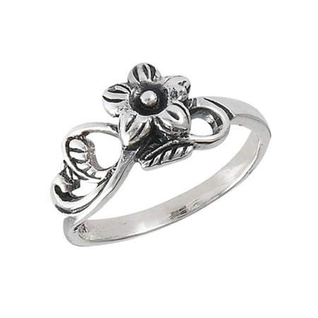 Sterling Silver Flower Vine - Girls Women New .925 Sterling Silver Flower with Vines Ring Sizes 2-8