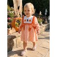 thumbnail image 6 of RUINIXCW Little Girls Ghost/Pumpkin Embroidery Dress Halloween Long Sleeve Plaid A-line Dress with Bow Decor, 6 of 8