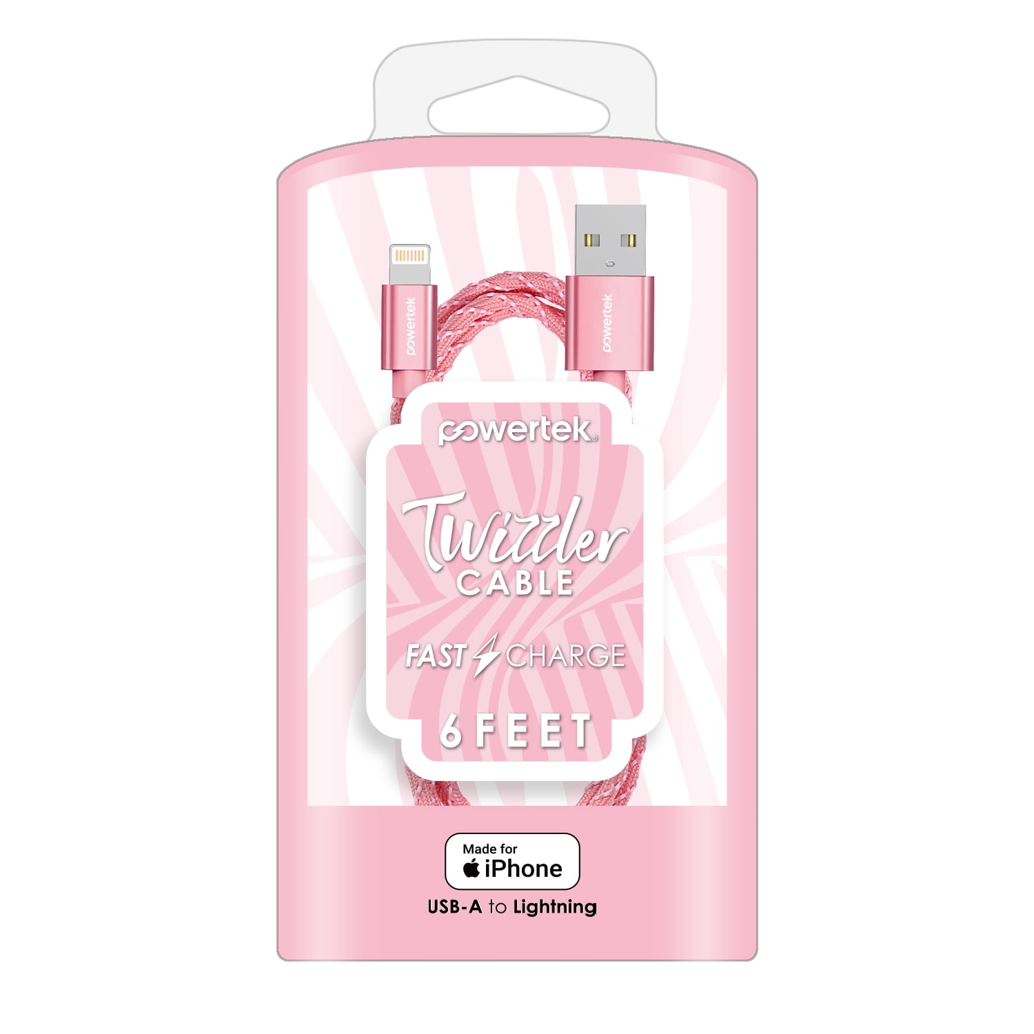 Liquipel Powertek USB-A to Lightning Twizzler Cable - Pink