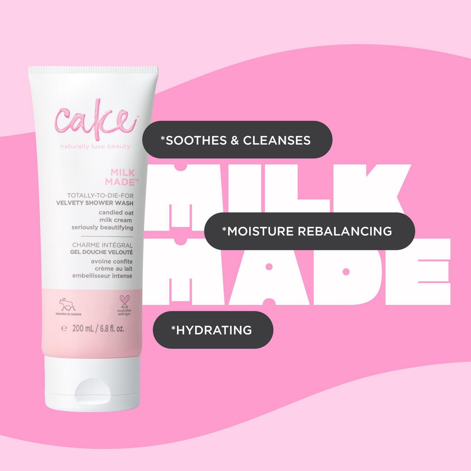 Cake Beauty Velvety Body Wash, Milk Made – Cleansing & Moisture Rebalancing – For Dry Skin – Oat Kernal Extract, Coconut Oil & Marshmallow Root Extract – 200 mL, Moisture Rebalancing Body Wash