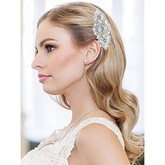 Crystal Wedding Hair Comb Silver Bridal Hair Accessories Pearl Hair Piece for Women and Girls