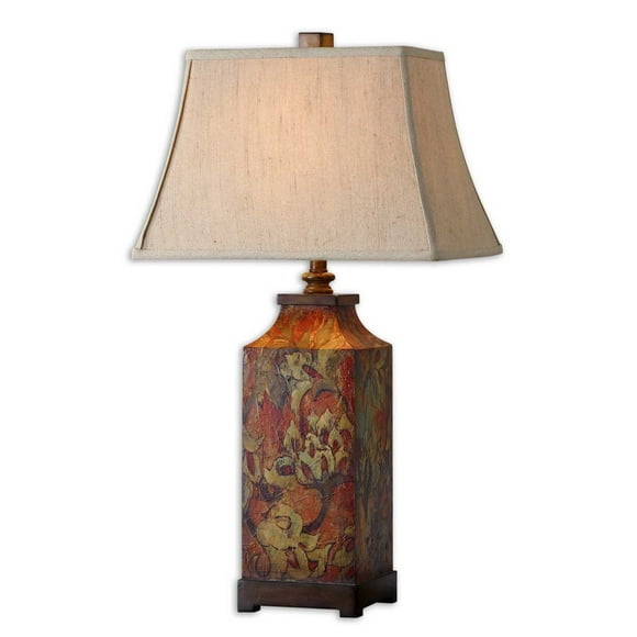 Boutique Distressed Wood Floral Table Lamp