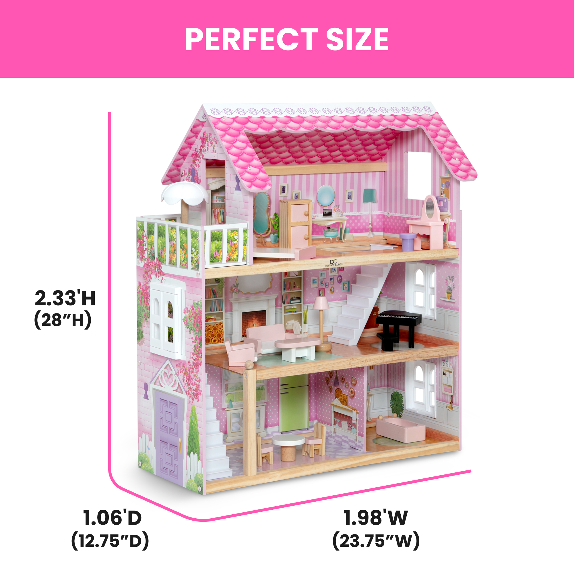 Delta Children Little Gem Wooden Dollhouse, 3 Story photo 4