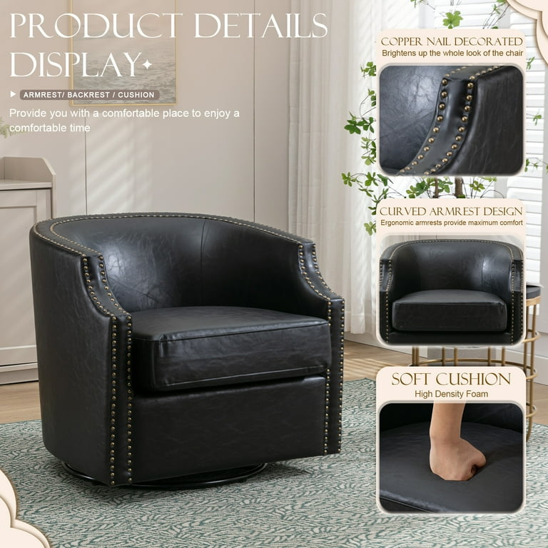 Leather Small Swivel Rocker Barrel Chair Club Chair Swivel Rocker