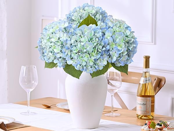 Waipfaru 4Pcs Hydrangea Artificial Flowers,20" Faux Hydrangea Flower with Stems,Full Latex Real Touch Hydrangea Flowers for Office Home Party Wedding Decor(Blue)