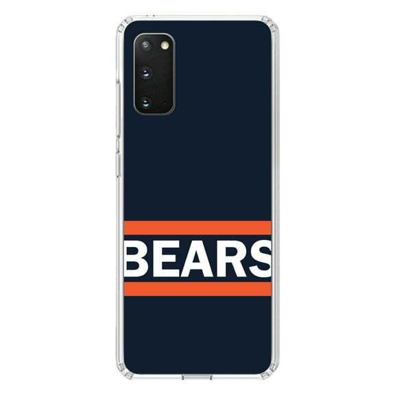 DistinctInk Clear Shockproof Hybrid Case for Galaxy S20 ULTRA / 5G (6.9" Screen) - TPU Bumper, Acrylic Back, Tempered Glass Screen Protector - Orange Navy Bears - Football Team
