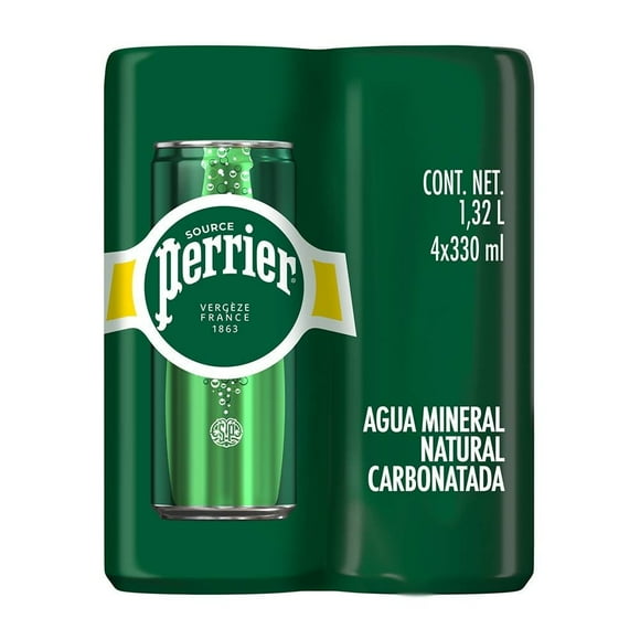 Agua mineral Perrier natural carbonatada 4 latas 330 ml c/u