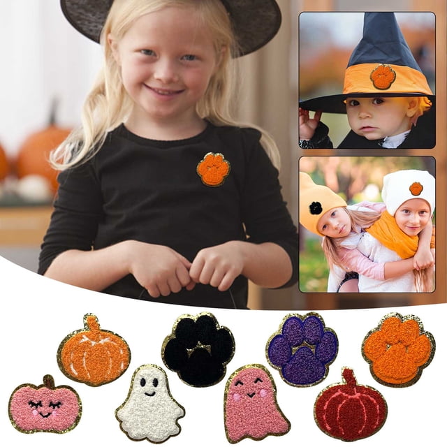 Fiudx Parche Bordado de Calabaza de Halloween, Diseño de Fantasma, Calavera y Árbol, Accesorios Diy para Ropa, Bolsos, Sombreros, Decoración Festiva, Fácil Aplicación con Plancha, 1 Juego de Parches