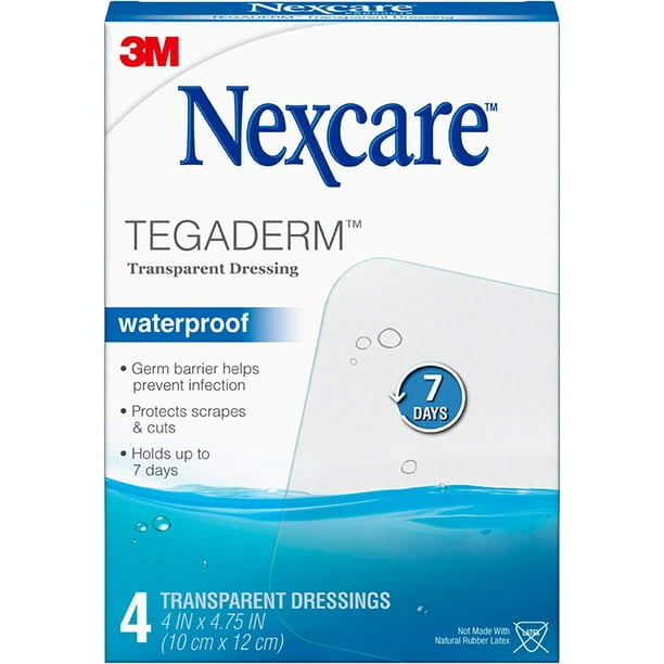 3M Tegaderm Nexcare Transparent Dressing 4" x 4 3/4" 4 Ct Tegaderm Waterproof Bandages Clear