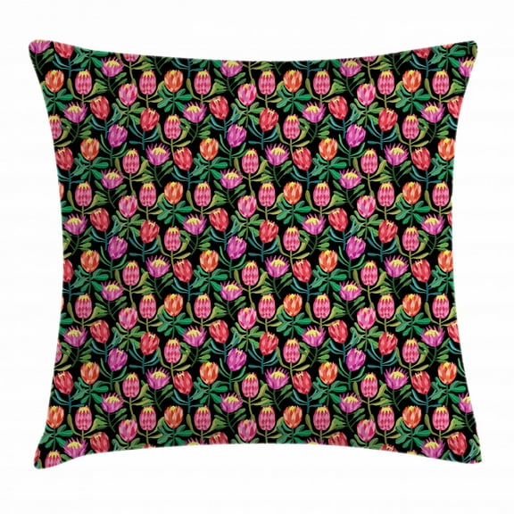 Protea Throw Pillow Cushion Cover, Spring Botany Theme Colorful Protea Garden Illustration with Freshly Blossoming Buds, Decorative Square Accent Pillow Case, 18 X 18 Inches, Multicolor, by Ambesonne