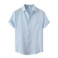 thumbnail image 2 of CHOK Haut d'Été pour Hommes Col Chemise Coton Lin Mode Haut Décontracté Ample à Manches Courtes Chemisier, 2 of 8