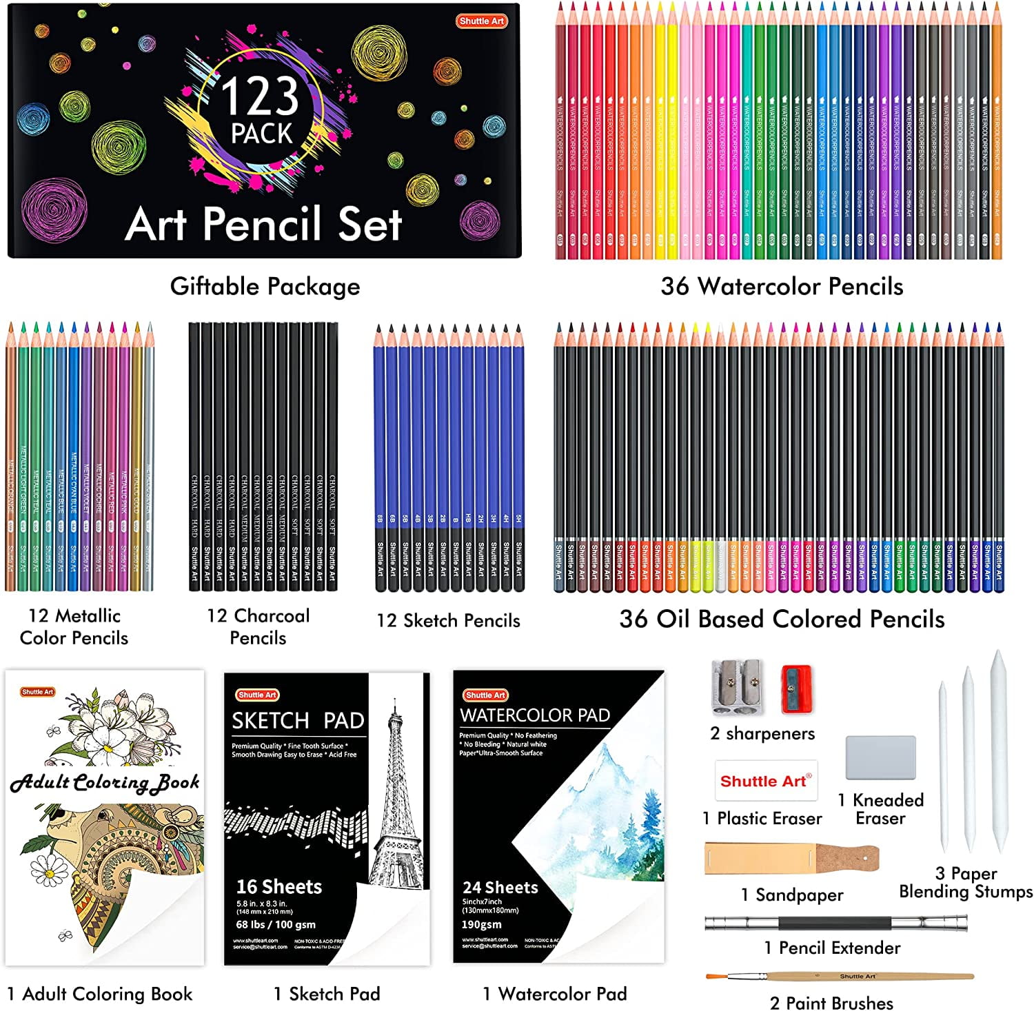 Shuttle Art Colored Pencils and Sketch Pad Bundle, Set of 180 Colored  Pencils+ 260 Sheets Sketch Pad