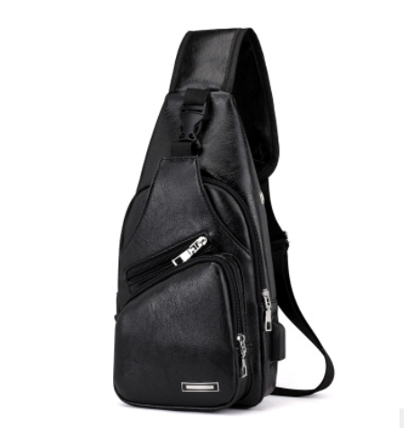 PU Leather Men’s Vintage Sling Waist Travel USB Charger Chest Pack Bag