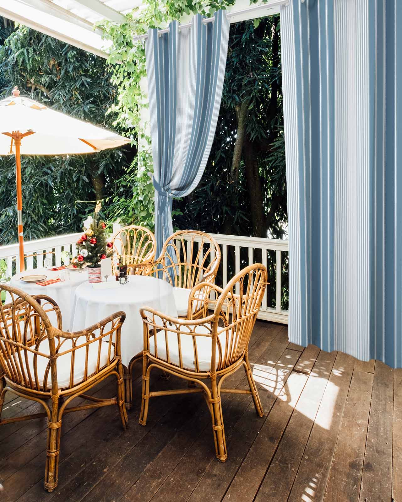 Blue Ombre Stripe Outdoor Curtains for Patio, Farmhouse Simple Striped Privacy Drapes Grommet Waterproof Outside Curtains for Porch/Cabana/Balcony 54"x 95", 2 Panel