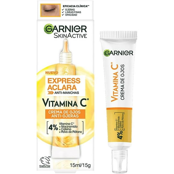 Garnier Express Aclara Crema de Ojos para Reducción Ojeras con Vitamina C + Niacinamida + Cafeína, 15 ml