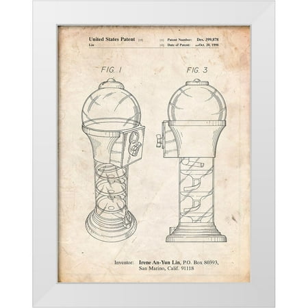Borders, Cole 12x14 White Modern Wood Framed Museum Art Print Titled - PP864-Vintage Parchment Gumball Machine Poster