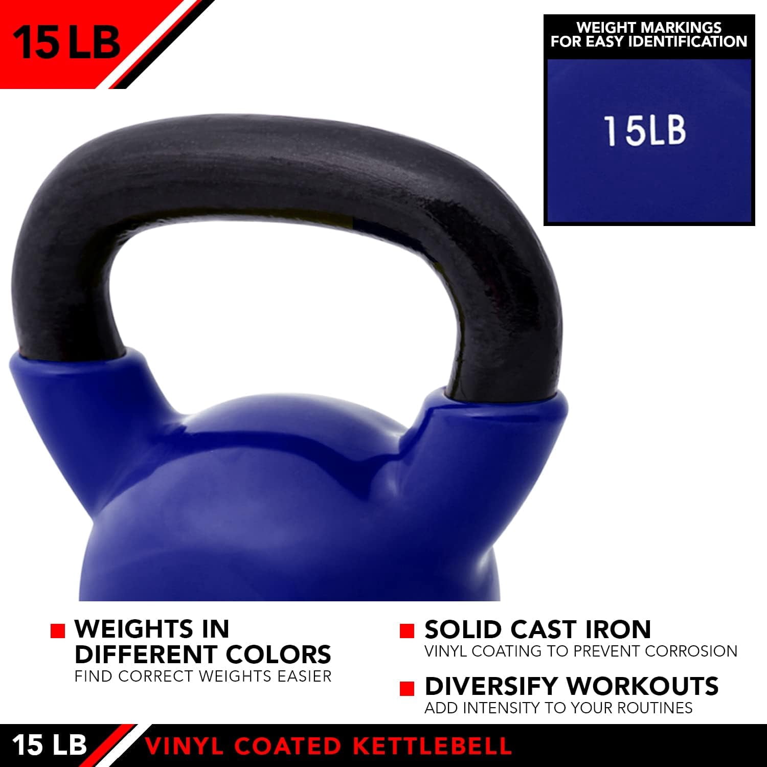 JFIT Kettlebell Weights Vinyl Coated Iron, 15 LB
