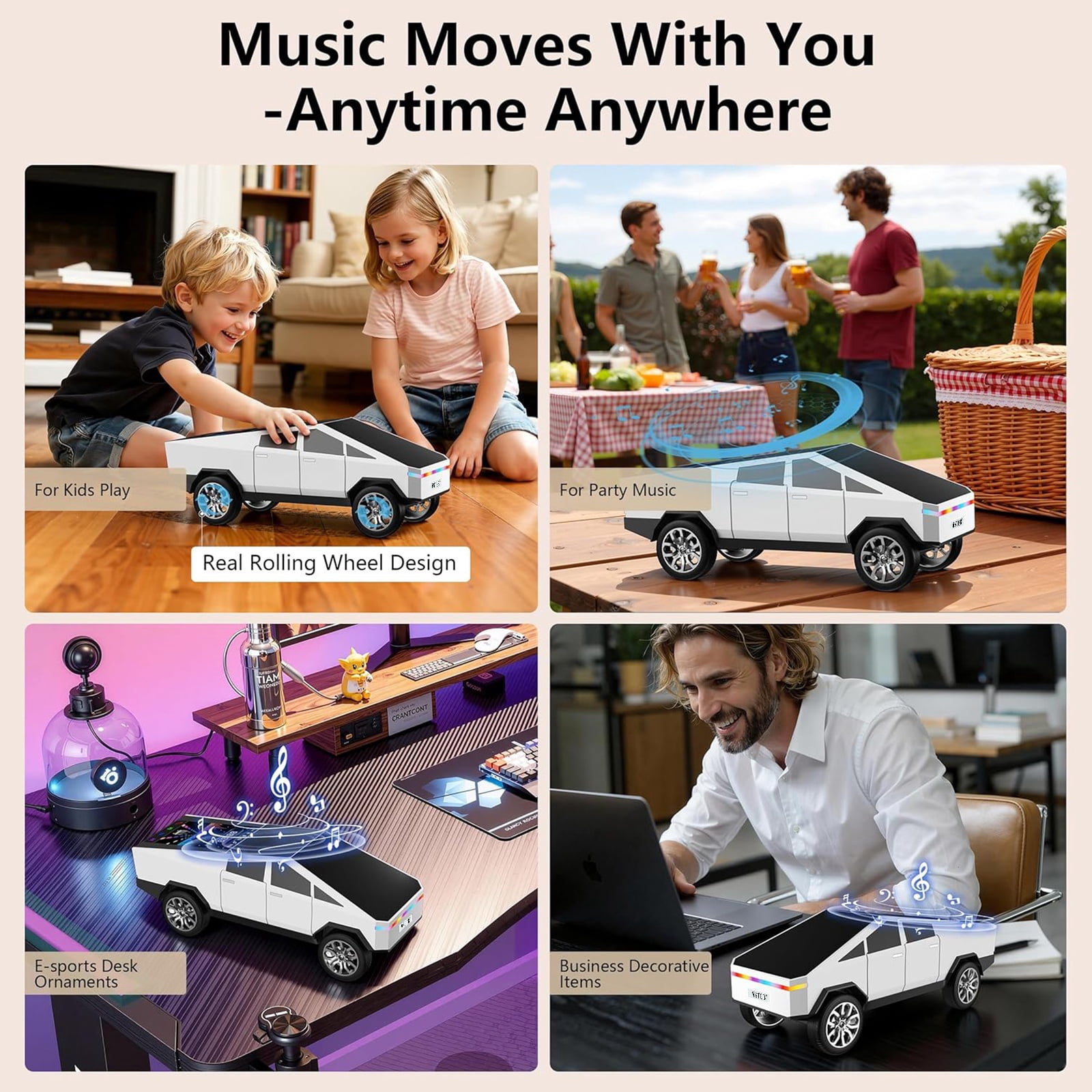 WSTER WS-580 Cybertruck Portable Bluetooth Speaker, Replica Car with Display Screen, HD Sound, BT5.4，TWS, FM , For Home Outdoor Party Beach，The Perfect Gift for Family and Friends
