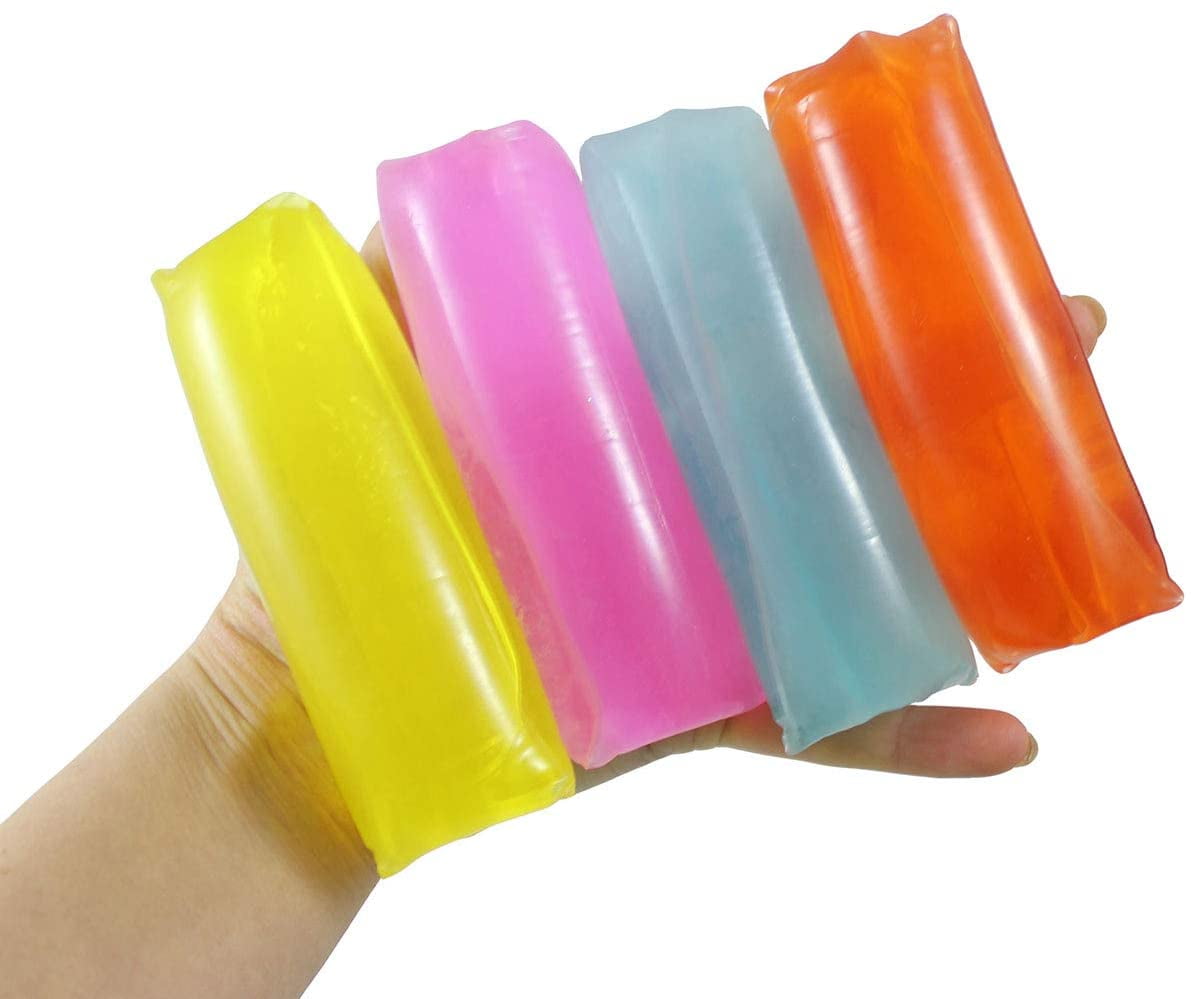 Set of 4 Neon Water Filled Tube Snake Stress Toy - Wiggler Sensory Fidget Ball - Trick Snake - Glows Blacklight -