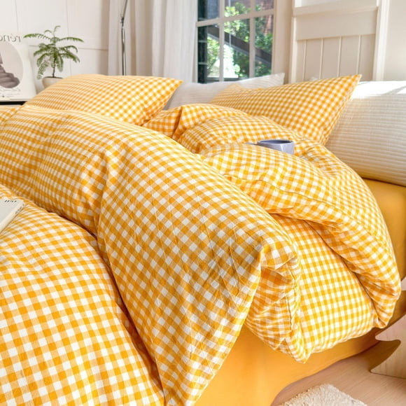 Juego de Edredón Queen LifeTB Amarillo Cuadros Vichy Ligero 229x229 cm