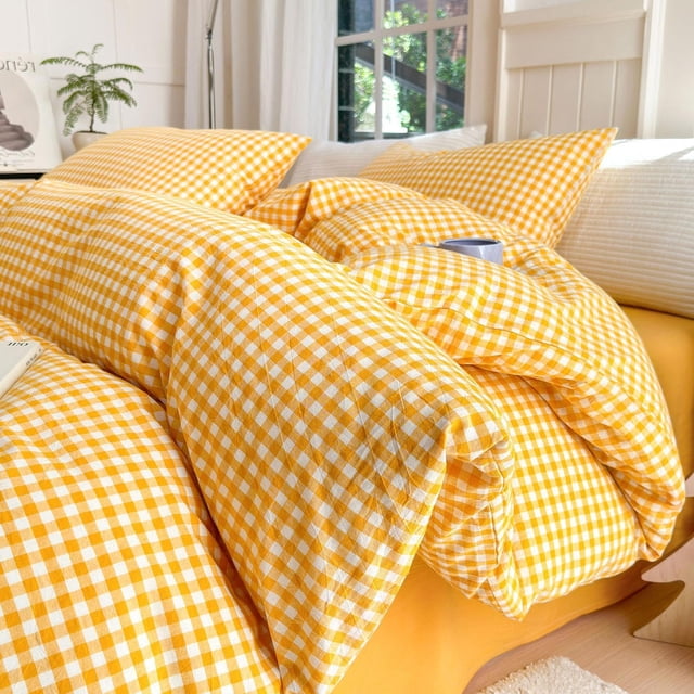 Juego de Edredón Queen LifeTB Amarillo Cuadros Vichy Ligero 229x229 cm