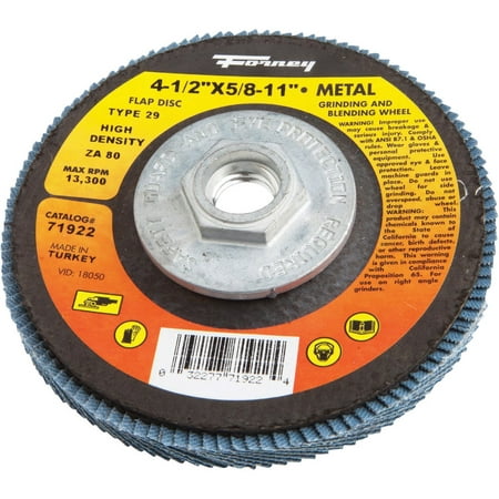 

Forney 4-1/2 In. x 5/8 In.-11 80-Grit Type 29 High Density Blue Zirconia Angle Grinder Flap Disc