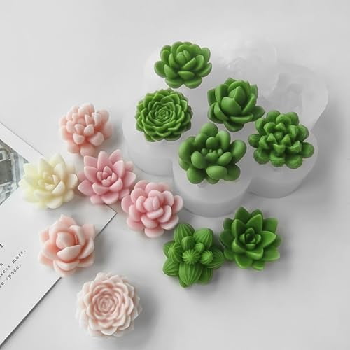 Silicone Flower Molds Set, 3D Rose Peony Succulent Design, 7-Cavity Resin Casting Molds for Candle Making, Soap, Wax Melts, Epoxy Crafts, Cake Decoration
