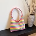 thumbnail image 3 of Bolso Mano Tejido JShteea para Mujer Bolsos Playa Verano A Rayas rosa, 3 of 9
