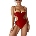 thumbnail image 1 of Avamo Women One Piece Swimsuit Color Block Bathing Suits Spaghetti Strap Swimwear Drawstring Beachwear Hot Spring Monokinis Wine Red S, 1 of 4