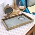 thumbnail image 5 of Aluminum Embossed Wooden Vanity Tray for Luxurious bath countertop, Holder for Hand Towel, Watch, Makeup Brush, Reading Glass, Perfume, Jewelry, Perfect For Kitchen Counters, Bathrooms, Silver, 5 of 6